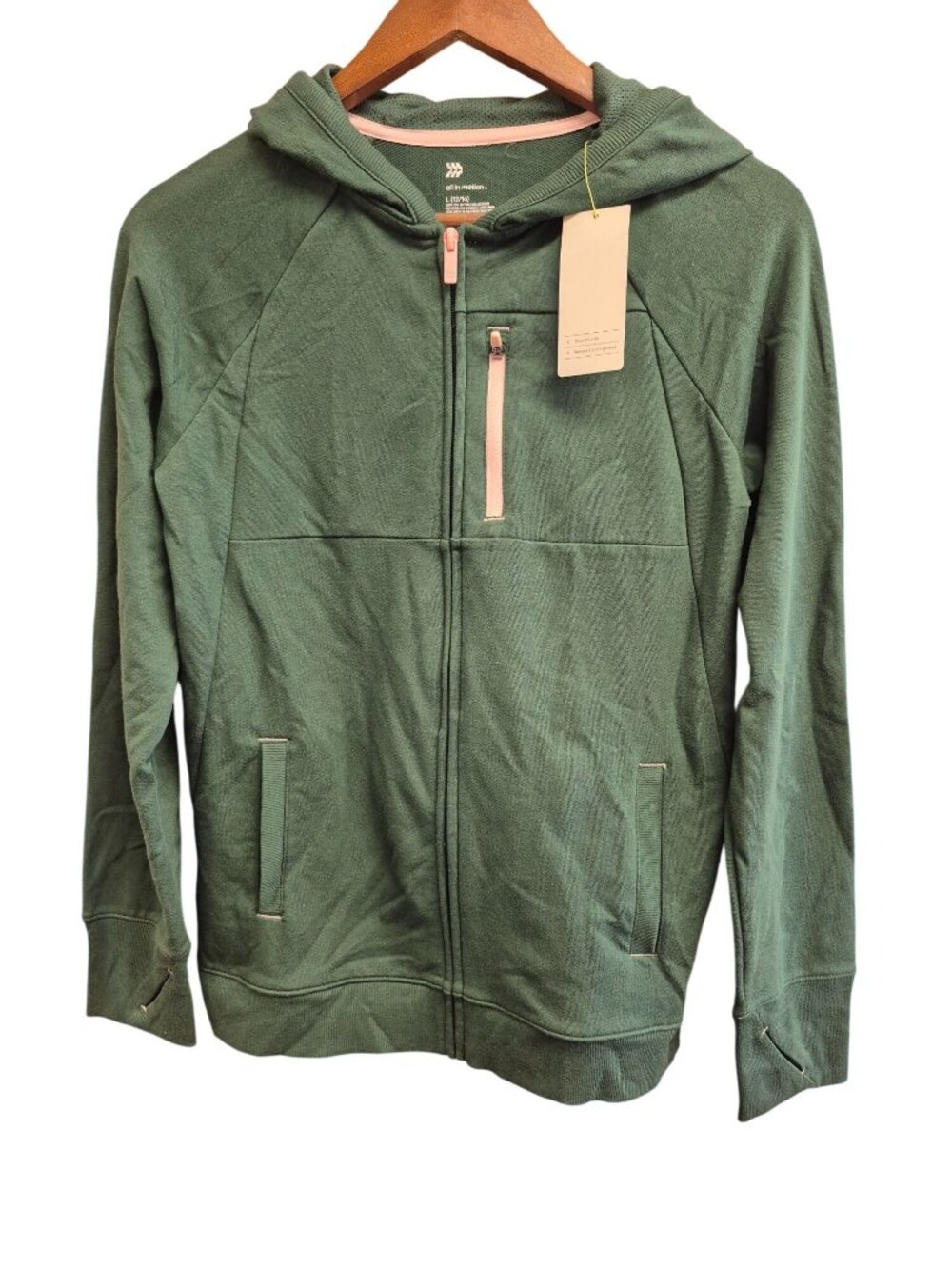 All In Motion Boys Green Fleece Full Zip Hoodie Sweatshirt Size M 8/10 Cotton Bl